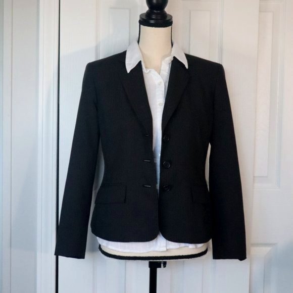 Evan-Picone Striped Black and Grey Blazer 4 - Picture 1 of 5